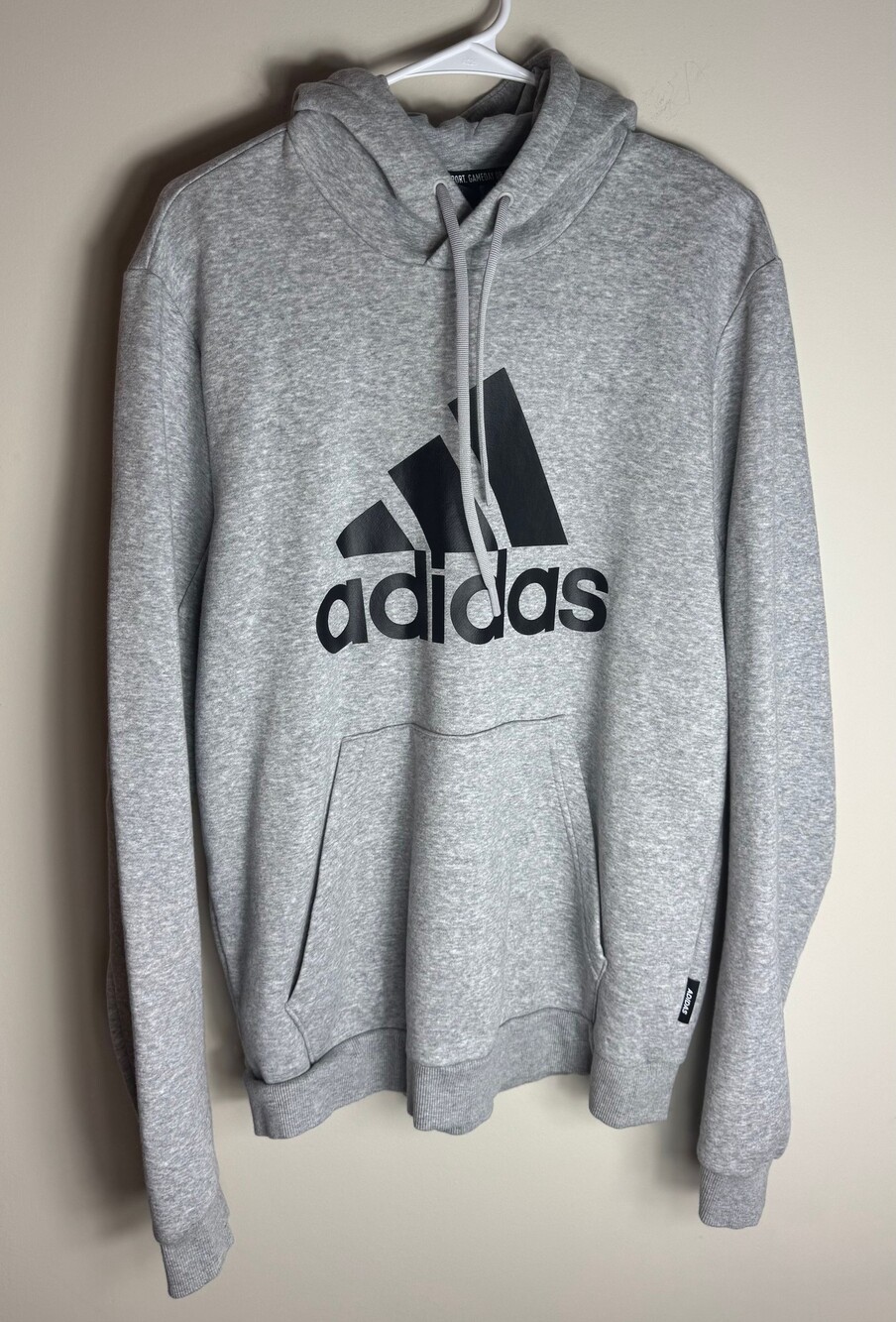 Adidas Large Grey Hoodie with Black Logo and Kangaroo Pocket